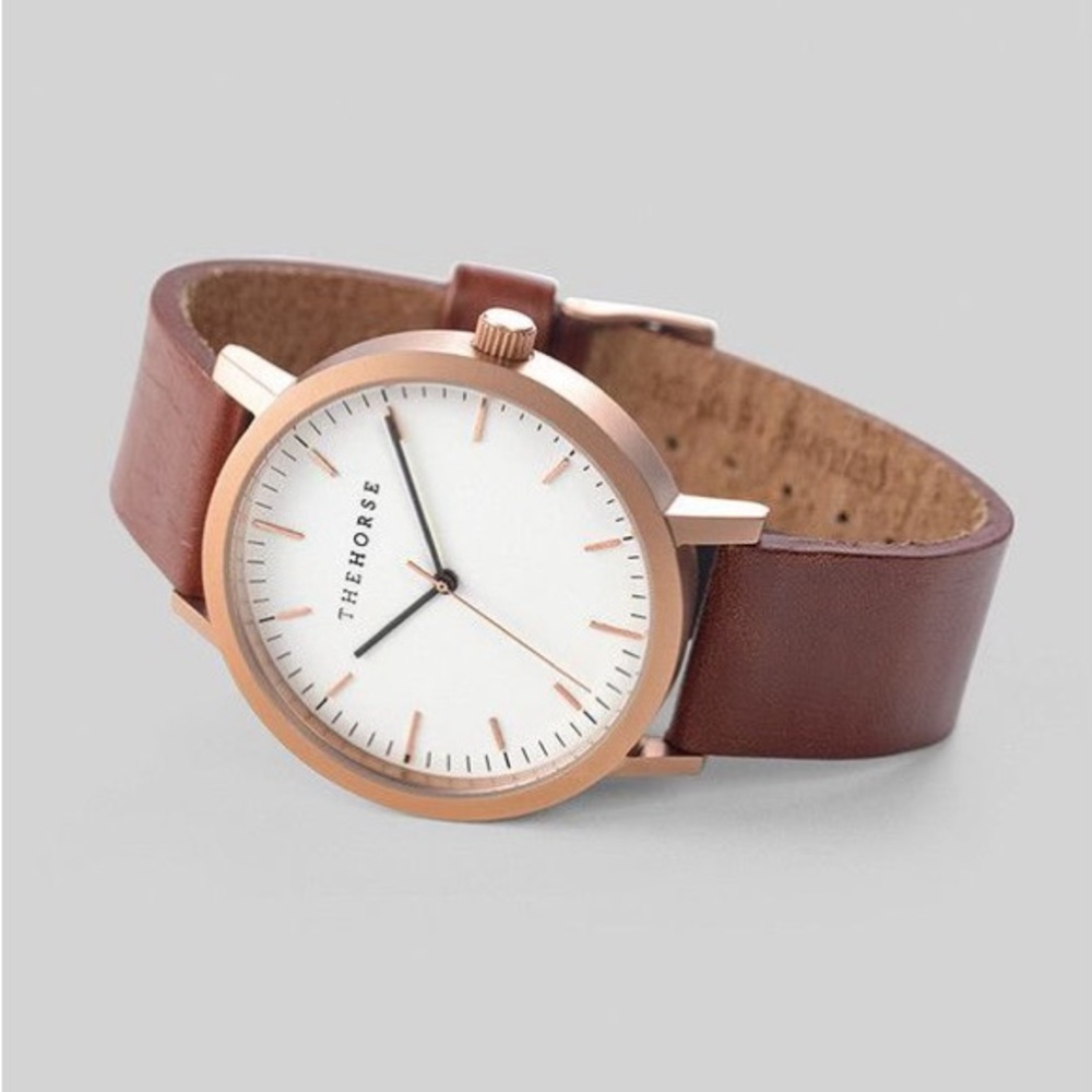 The Horse Brushed Rose / Walnut Leather watch